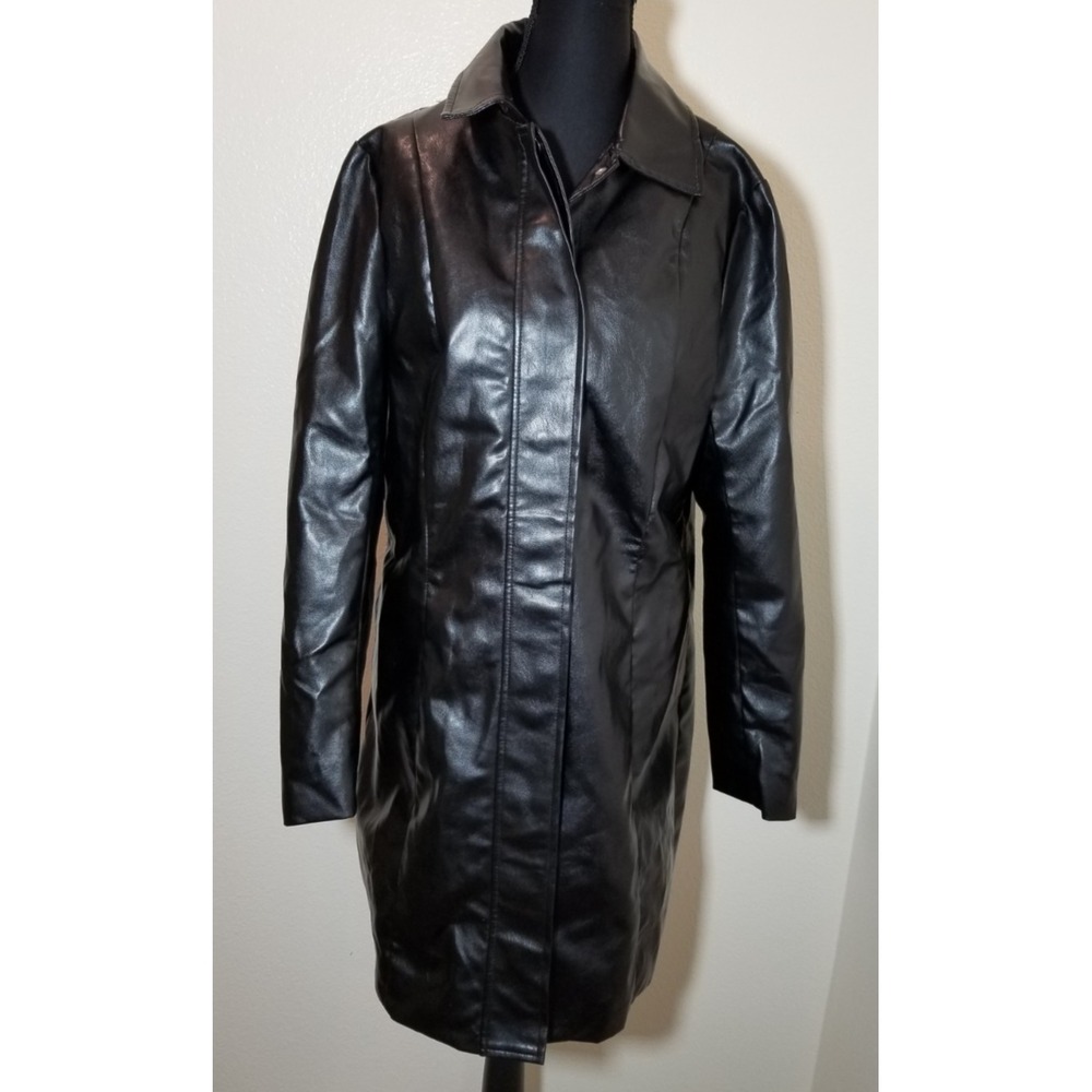 Missguided Womens Sz 8 Black Faux Leather Long Coat Retro Grunge Goth Punk Edgy